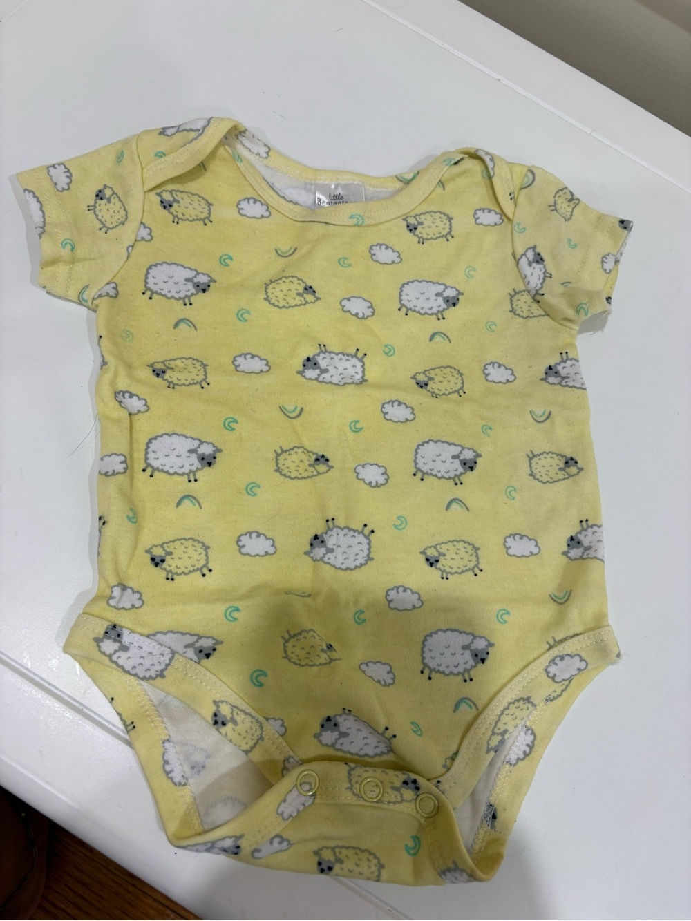 Yellow Sheep-Print Short Sleeve Baby Bodysuit